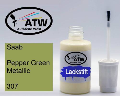 Saab, Pepper Green Metallic, 307: 20ml Lackstift, von ATW Autoteile West.